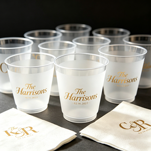 Vasos Desechables de Plástico PP para Bodas, con Logotipo Personalizado, Impresión Serigráfica, Forma de U, 90 mm de Diámetro, 12oz/14oz/20oz, Transparentes Esmerilados - Product Image 1