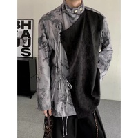 Chemise décontractée à manches longues pour homme, imprimé délavé irrégulier, respirante, style streetwear, coupe ample, boutonnée