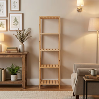 Étagère d'angle en bois à 5 niveaux, organisateur multifonctionnel en bois massif, support de rangement pour livres, excellent rapport qualité-prix