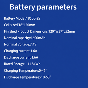 Paquete de baterías de polímero de litio personalizado 2S 7.4V 1600mAh 11.84Wh 18500‑2S con conector JST, batería recargable de iones de litio - Product Image 5