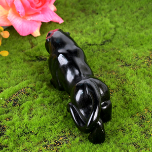 Figurine de panthère en obsidienne noire naturelle sculptée à la main, pierre de guérison, ornement animal, léopard pour la décoration de la maison - Product Image 6