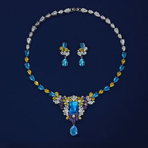 HIBRIDE Einzigartiges Design Kubisches Zirkonia Stein Damen Abend Tanz Party Kostüm Schmuckset für Bräute Hochzeitsaccessoires N-1553 - Product Image 1