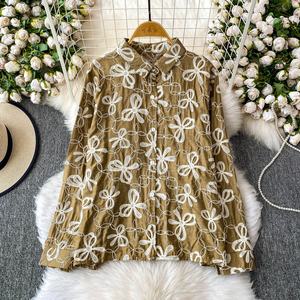 Hot Drill Broderie Revers Chemise à manches longues <span class=keywords><strong>Femme</strong></span> Automne <span class=keywords><strong>Veste</strong></span> ample Blouse - Product Image 2