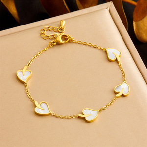 Heart Shape Stainless Steel Jewelry <b>Set</b> For Women Gift Fashion Necklace Earrings <b>Bracelet</b> White Shell Design - Product Image 3