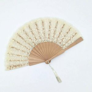 Abanico de mano ecológico de tela de encaje blanco con varillas de madera para bodas y fiestas - Product Image 2