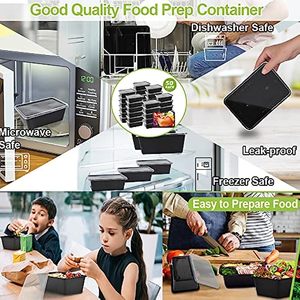 Boîtes de préparation de repas en plastique noires, micro-ondables, résistantes à la congélation, 1 compartiment, sans BPA, boîtes à lunch bento, 38 oz, boîtes de conservation de la fraîcheur - Product Image 6
