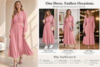 Robe Midi Femme Fatale Col V Style Français 2026 pour Femme, Coupe Évasée, Élégante et Sophistiquée, Printemps/Automne/Hiver