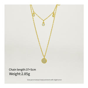 Personalizzato 925 in argento Sterling placcato oro a pois di diamanti ciondolo con ciondolo a doppio strato collana di monete a catena da donna - Product Image 5