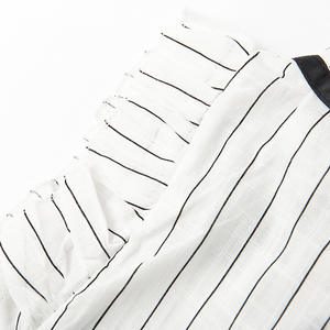 Conjunto de dos piezas casual para mujer: Camisa OL de manga volante y pantalón con falda a juego, estilo vestido a rayas. - Product Image 3