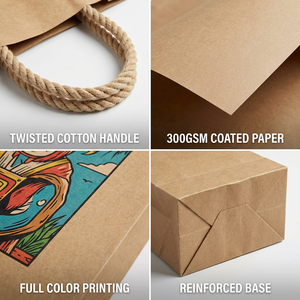 Bolsa de Regalo de Papel Kraft Marrón de Lujo con Impresión Personalizada, Asa de Cinta, Materiales Reciclados, Superficie Personalizable para Empaquetado de Artesanías y Venta Minorista - Product Image 5