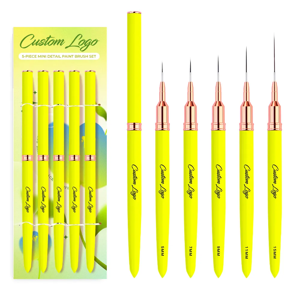 2023 New Fluorescent Green Liner Nail Brushes Metal Handle Nylon Liner Pen Size 5/7/9/11/15/20/25mm Liner Art Brush
