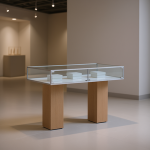 Vitrine encadrée en aluminium 160x78x105cm Finition blanche Portes verrouillables en verre trempé Pieds en bois - Product Image 3