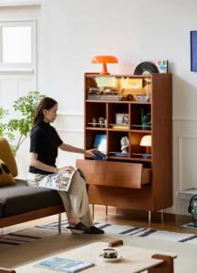MUU Petite bibliothèque américaine en bois massif Couleur <span class=keywords><strong>vintage</strong></span> Armoire de rangement basse pour chambre à coucher Salon Support de rangement moderne pour disques - Product Image 3