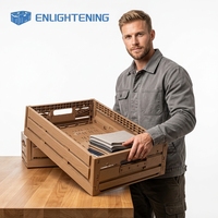Caisse en plastique peu profonde pliable, aspect bois, ventilée, empilable, panier de présentation de fruits pliable, taille personnalisée
