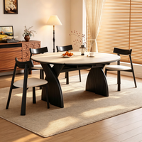 Ensemble table et chaises en bois massif et dalle de pierre, style médiéval, table à manger rectangulaire extensible et pliable en travertin, double usage