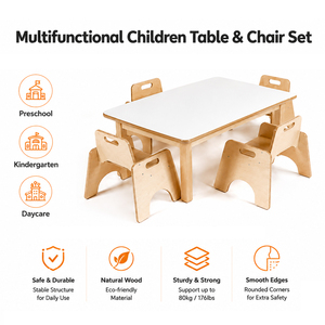 Ensemble <span class=keywords><strong>table</strong></span> et chaises Montessori en bois pour la maternelle, mobilier de garderie pour la salle de classe de la maternelle, chaises empilables pour tout-petits Me-Do-It - Product Image 3