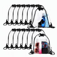 Sac à dos transparent avec cordon de serrage personnalisé, en PVC imperméable, sacs transparents en polyester, grande capacité pour la salle de sport et les voyages (noir)