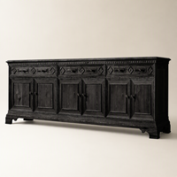 Buffet de luxe en bois massif chêne noir avec panneaux diamantés pour hôtel, villa, salon, mobilier de maison