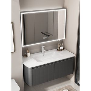 Minimalist Style Ceramic Integrated Basin Intelligent Defogging Lighting Mirror Wall-mounted <b>Bathroom</b> <b>Cabinet</b> Water Resistant - Product Image 1