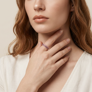 Bague assortie minimaliste en or massif 18 carats avec pierres précieuses colorées, améthyste naturelle et saphir rose, pour un usage quotidien - Product Image 6