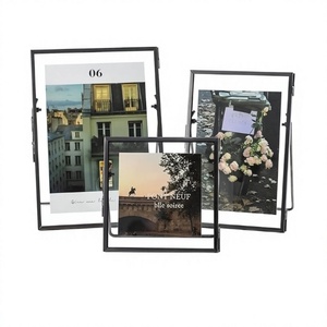Set of 3 Glass Pressed Flowers <b>Frame</b> Gray <b>Floating</b> <b>Picture</b> <b>Frames</b> Metal Tabletop Standing Glass <b>Picture</b> <b>Frame</b> Home Decor - Product Image 1