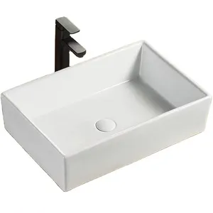 KAWAL Modern Ceramic Single Bowl Sink Rich Artistic Rectangular Table Basin for Kitchen above Counter Installation