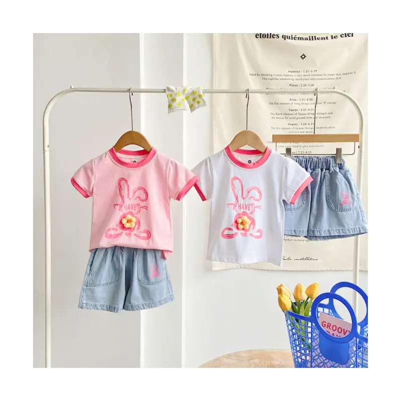 Wholesaler Direct Sales Girls' Short Sleeve Shorts Summer Set