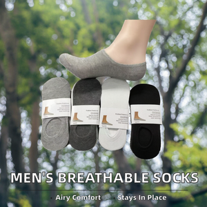Men's Summer Thin <b>Breathable</b> Casual Invisible Solid Color Non-Slip <b>Socks</b> Sweat-Absorbent Spandex/Polyester Wholesale - Product Image 2