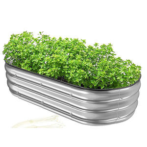 17 \ "高い楕円形の上げた庭のベッド2-in-1亜鉛メッキ金属プランターボックス家庭用屋外野菜 & ハーブ/花ドロップシッピング - Product Image 1