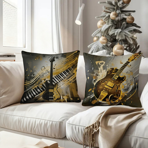 Almohadas decorativas con temática musical con diseños artísticos de guitarras y pianos para decoración festiva del hogar - Product Image 4