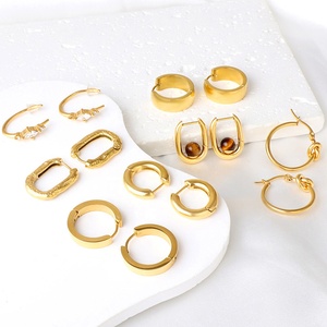 Không gây dị ứng thép không gỉ tuyên bố Hoop Bông tai trang sức hình học Chunky <span class=keywords><strong>Stud</strong></span> 18K mạ vàng xoắn phụ nữ Hoop Bông tai - Product Image 2