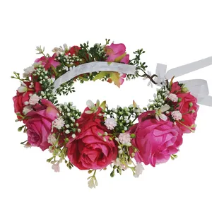 Fairy Boho Artificial Wedding Bridal Flower Girl Crown Floral Headband Hair Accessories Engagement Headpiece Bridesmaid Headwear
