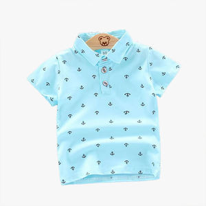 Polo d'été pour enfants, T-shirt à manches courtes en pur coton, motif floral et ancre, pour bébés et tout-petits - Product Image 1