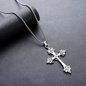 Edelstahl Polierter Kreuz-Anhänger Halskette Gotische Geometrische Hochwertige Pullover Schlüsselbein-Kette Schmuck für Männer - Product Image 5