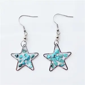 Gemstone Crystal Quartz Turquoise Earrings Irregular Crushed Stone Crystal Star Butterfly Resin 925 Silver Turquoise Earrings