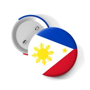 Dekorative Persönlichkeit benutzer definierte billige Brosche Abzeichen Weißblech Pin Metall Zinn 44mm 58mm Souvenir Land Philippinen Flagge Knopf Pin