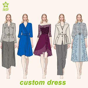 Colección Personalizada de Trajes de Vestir Ecológicos para Dama para Todas las Estaciones con Múltiples Estilos Casuales, con Cinturón, Cruzado, Hombros Descubiertos, Encaje y Bordado - Product Image 1