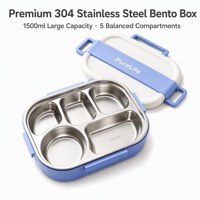 Boîte à lunch bento en acier inoxydable 304, étanche, micro-ondable, 1500 ml, multi-compartiments, avec couverts, portable, pour l'école