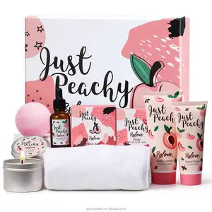 Set hadiah Spa untuk wanita, dengan Set alat mandi aroma persik termasuk lilin aroma bom mandi dan hadiah Hari minyak pijat Ibu