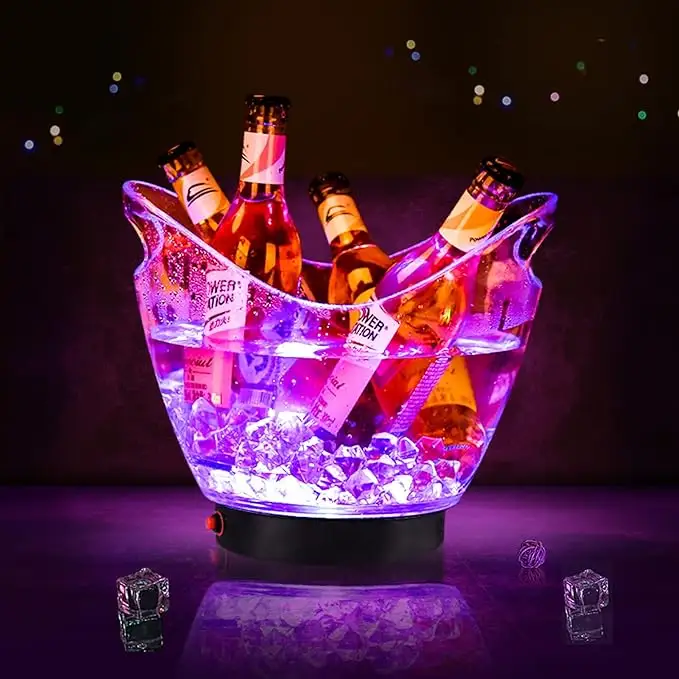 Cubos de hielo LED 4L 5L 8L Cubo de hielo de plástico Cubo enfriador LED RGB Cambio de varios colores para fiesta/Hogar/Bar/Clubes KTV