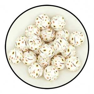 Bonne Qualité Alimentaire 15mm Jaune Léopard Avec Fond Rose Silicone Imprimé Dentition Perle DIY Sucette Chaîne Jouets Perles - Product Image 3