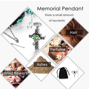 Collana urna frassino cremazione gioielli cremazione collana per cenere croce urna con cuore intarsiato 12 colore Birthstone - Product Image 4