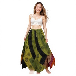 New ODM Summer Frill Cotton Eco-Friendly Breathable Washable Floor-Length <b>Floral</b> Print Bohemian Women's Beach Wrap Gypsy <b>Skirt</b> - Product Image 1
