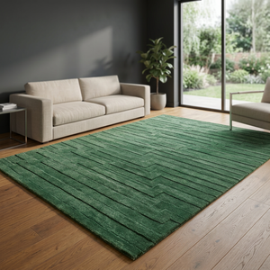 Tapis de luxe Ocean Art Collection en laine et coton vert à chevrons, géométrique, tufté, moderne, avec envers en caoutchouc - Product Image 6