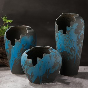 แจกันเซรามิกเซรามิกโบราณทรงสวยสุดสร้างสรรค์กระถางดอกไม้แบบเรียบๆสีดำ - Product Image 1