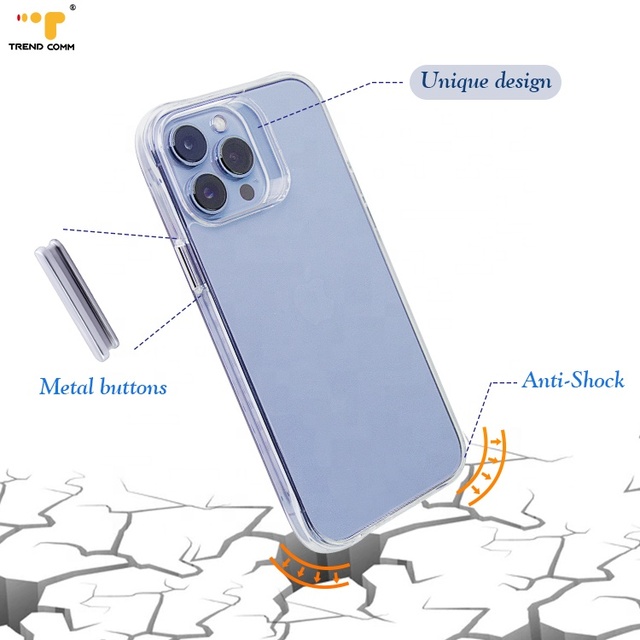 Clear Transparent Plastic Metal Buttons Anti-Shock Shockproof Camera Cover for IPhone13 Pro Max Retail Package Phone Case