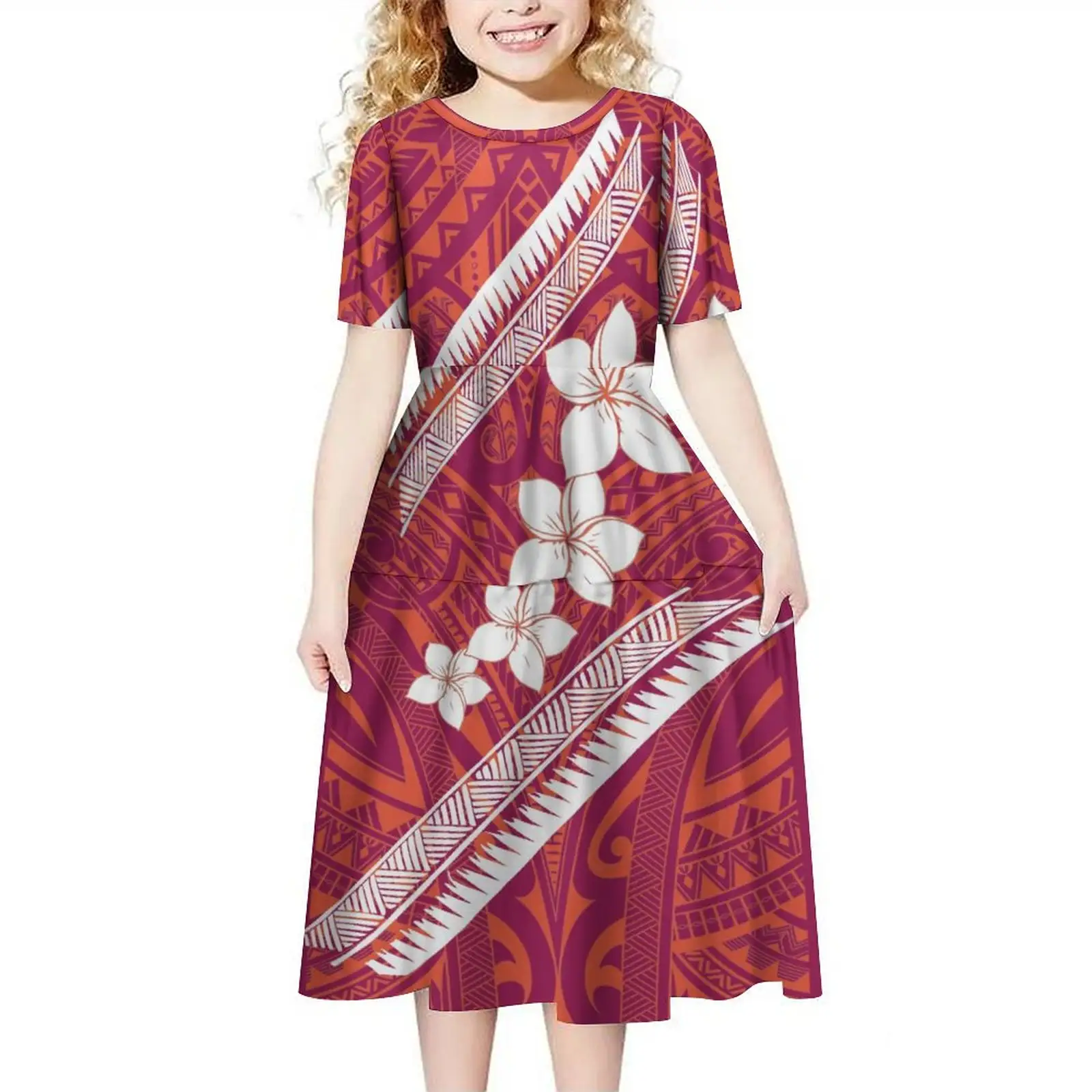 Pacific Heritage Plumeria Sublimation Print Girls Dress alta qualità polinesia Hawaii 2-16 anni vestito multistrato per bambini