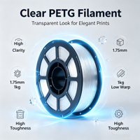 Filamen PETG Kristal Jernih 175mm Bahan Cetak 3D Transparan dengan Hasil Akhir Seperti Kaca yang Sangat Jernih 1kg