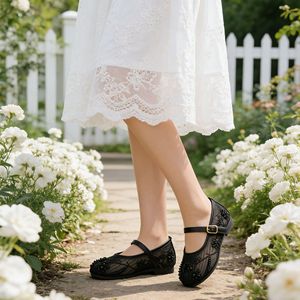 2026 Embroidery Pearl Mesh Ballet Style Kids Shoes for Girls Fashion Hollow Out Mesh Round Toe Flat Single Button Strap Shoes - Product Image 2