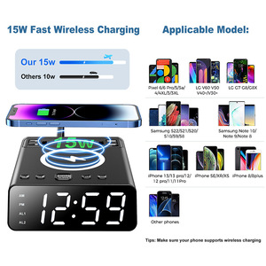 Comodino comodino Power Strip 2 prese sveglia veloce caricatore Wireless stazione <span class=keywords><strong>di</strong></span> ricarica Wireless <span class=keywords><strong>con</strong></span> doppio <span class=keywords><strong>orologio</strong></span> USB C USB A - Product Image 2